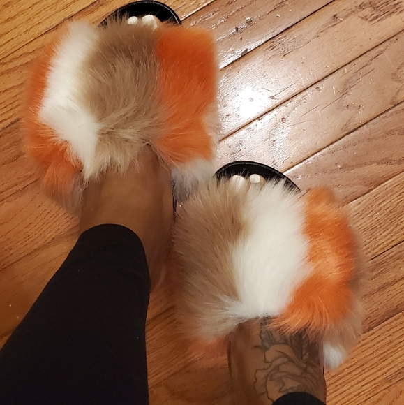 Orange Multi-color Furry Slides - Picture 2 of 2